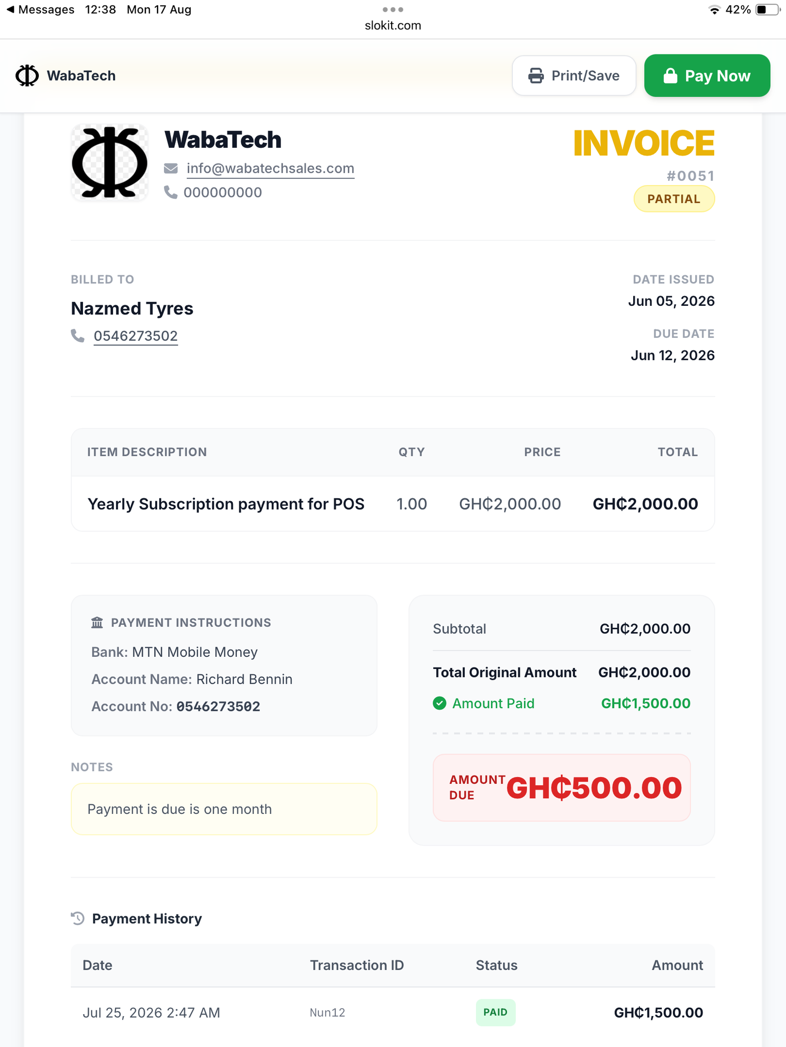Checkout screen